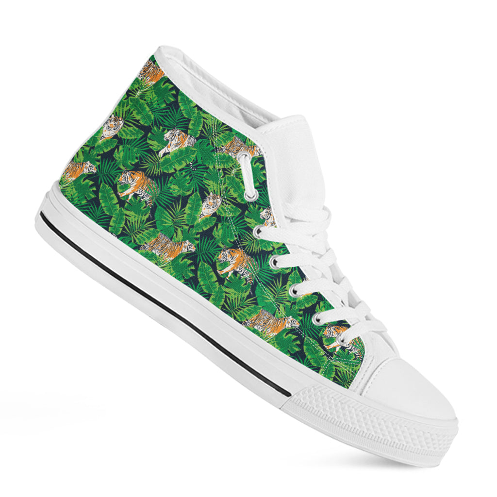 Tropical Tiger Pattern Print White High Top Shoes