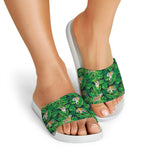 Tropical Tiger Pattern Print White Slide Sandals
