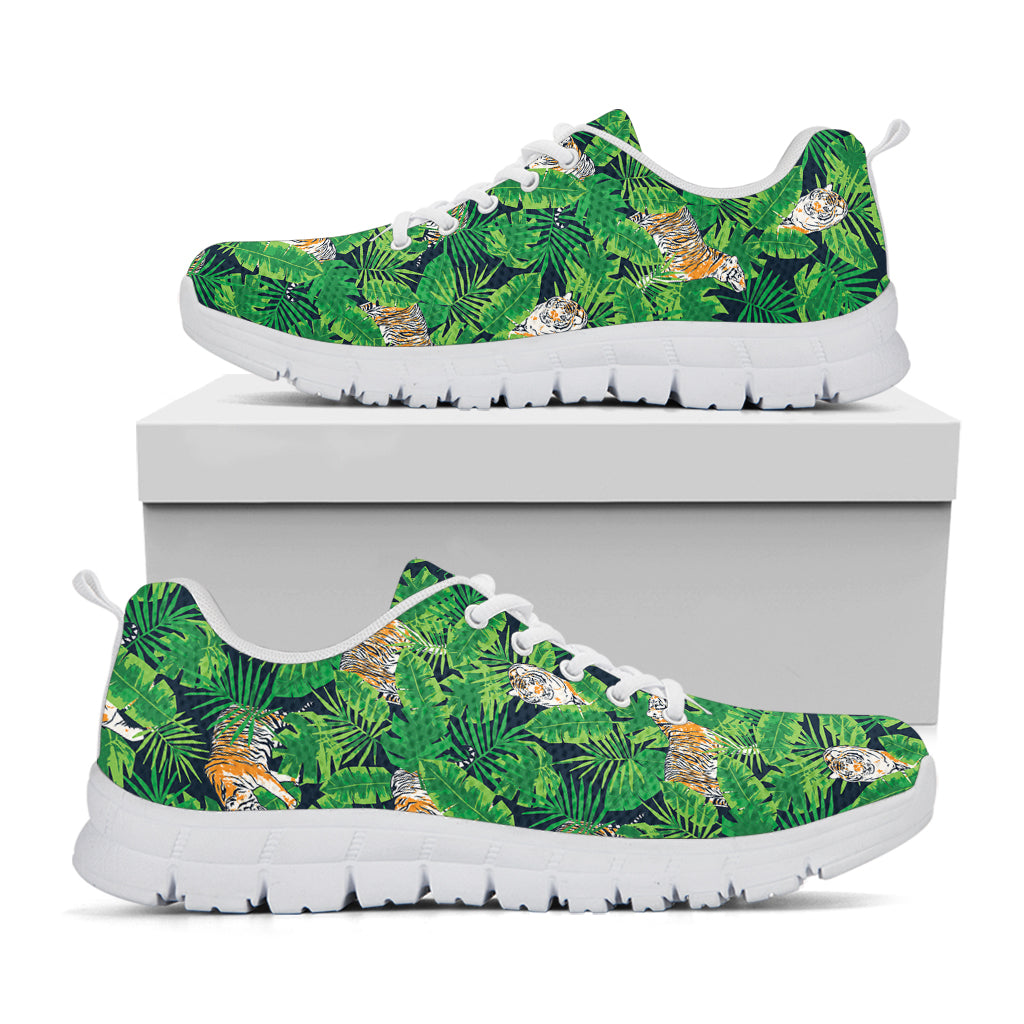 Tropical Tiger Pattern Print White Sneakers