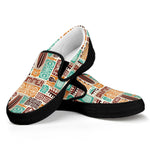 Tropical Tiki Pattern Print Black Slip On Shoes