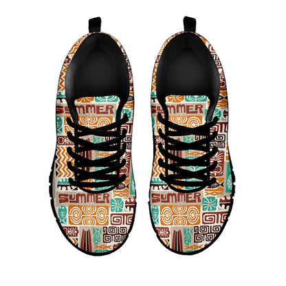 Tropical Tiki Pattern Print Black Sneakers