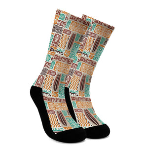 Tropical Tiki Pattern Print Crew Socks