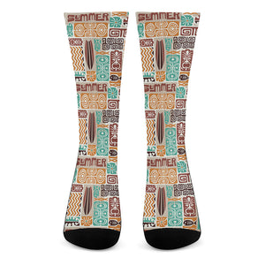 Tropical Tiki Pattern Print Crew Socks