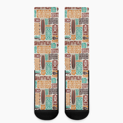 Tropical Tiki Pattern Print Crew Socks