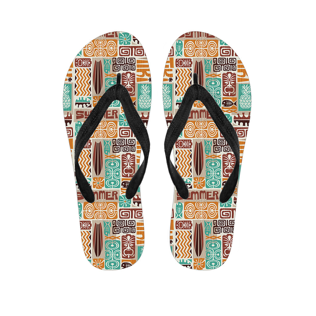 Tropical Tiki Pattern Print Flip Flops