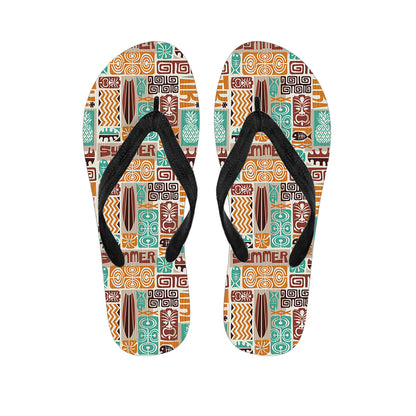 Tropical Tiki Pattern Print Flip Flops