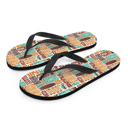 Tropical Tiki Pattern Print Flip Flops