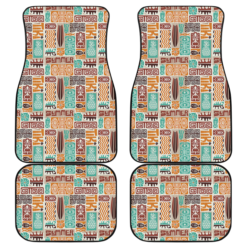 Tropical Tiki Pattern Print Front and Back Car Floor Mats