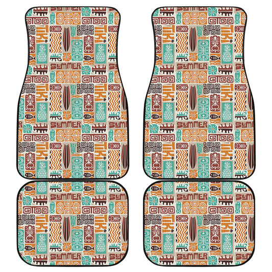 Tropical Tiki Pattern Print Front and Back Car Floor Mats