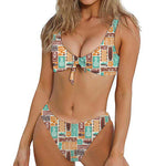 Tropical Tiki Pattern Print Front Bow Tie Bikini