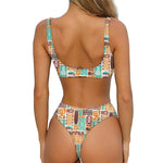Tropical Tiki Pattern Print Front Bow Tie Bikini