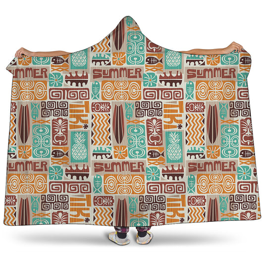 Tropical Tiki Pattern Print Hooded Blanket