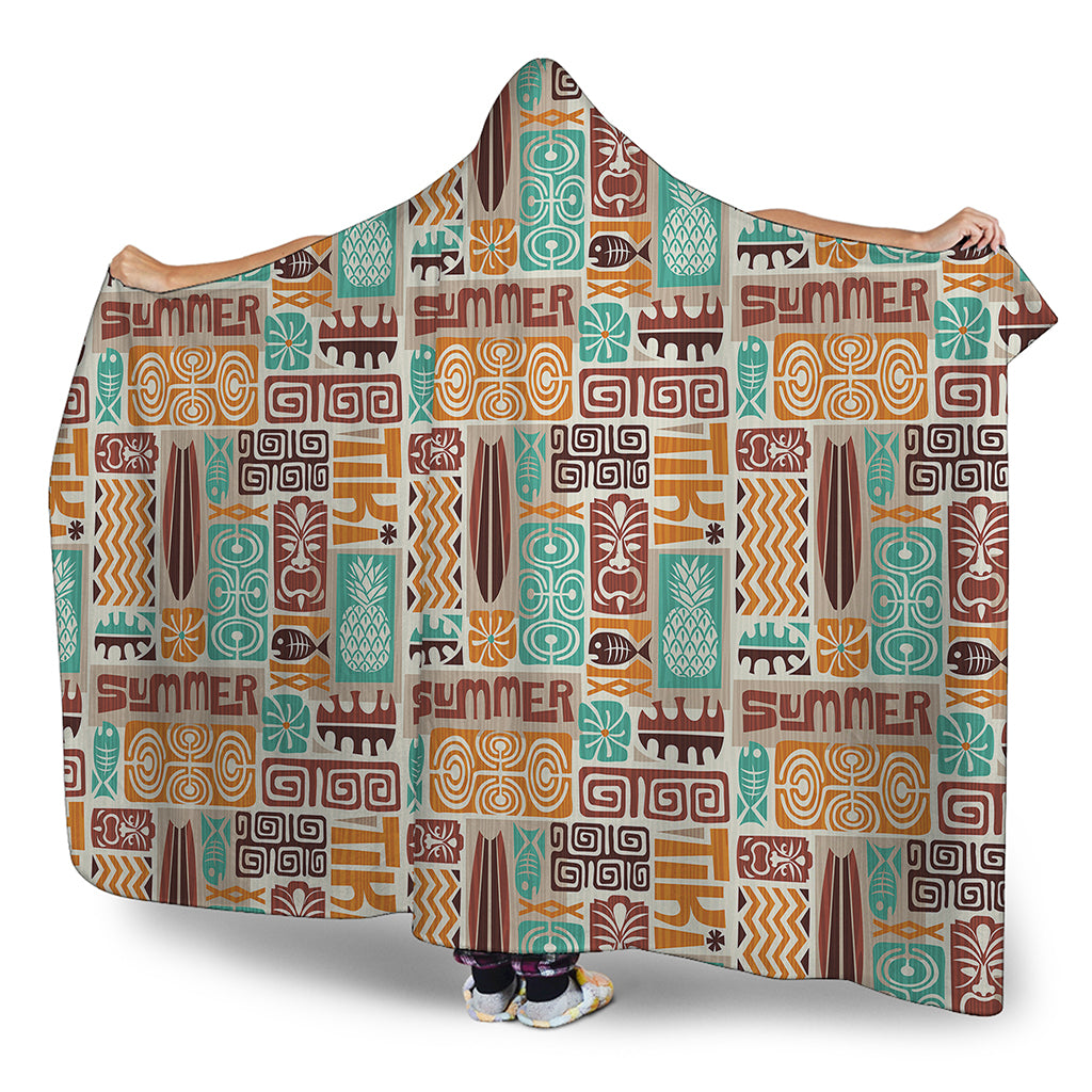Tropical Tiki Pattern Print Hooded Blanket