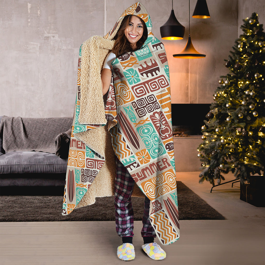 Tropical Tiki Pattern Print Hooded Blanket