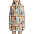 Tropical Tiki Pattern Print Pullover Hoodie Dress