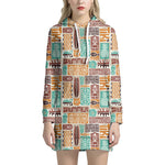 Tropical Tiki Pattern Print Hoodie Dress