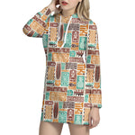 Tropical Tiki Pattern Print Hoodie Dress