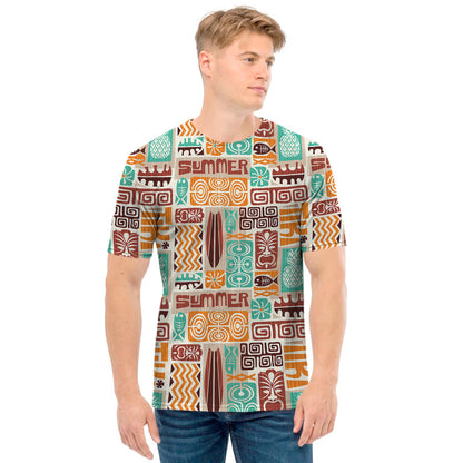 Tropical Tiki Pattern Print Men's T-Shirt