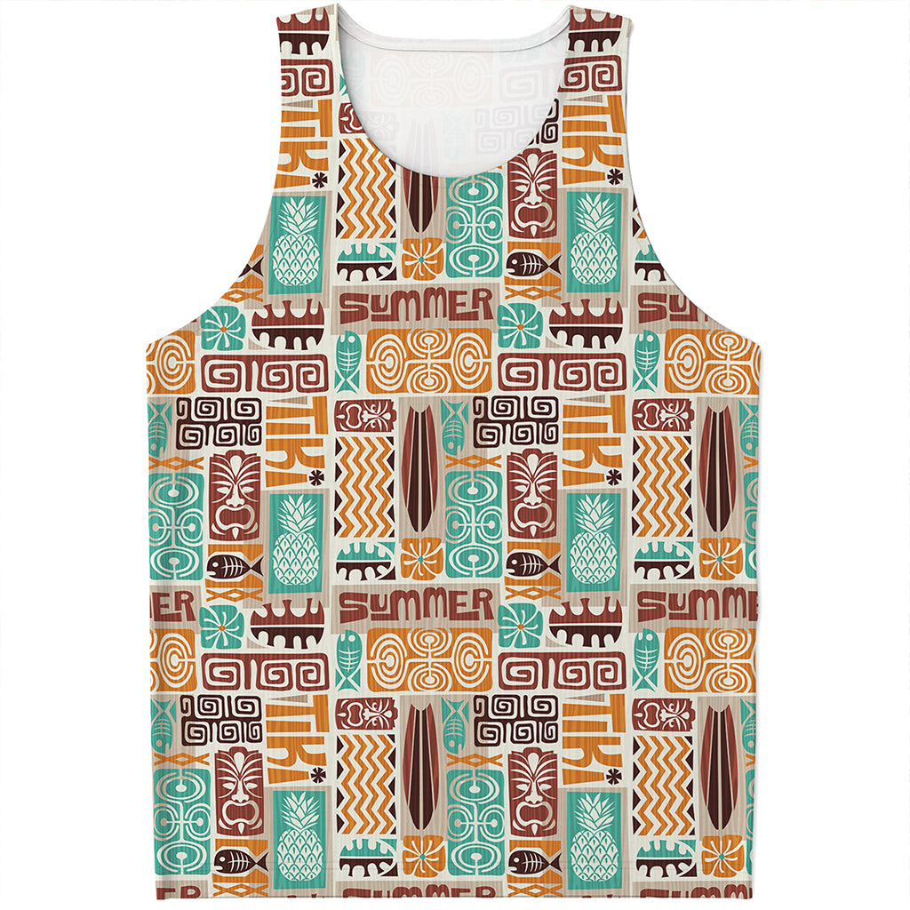Tropical Tiki Pattern Print Men's Tank Top