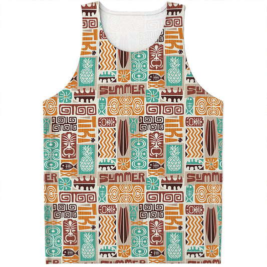Tropical Tiki Pattern Print Men's Tank Top