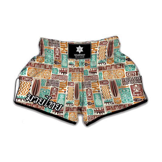 Tropical Tiki Pattern Print Muay Thai Boxing Shorts