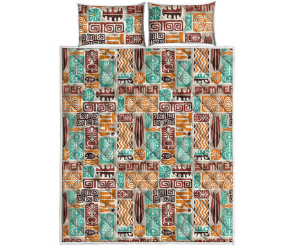 Tropical Tiki Pattern Print Quilt Bed Set