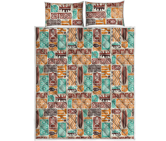 Tropical Tiki Pattern Print Quilt Bed Set