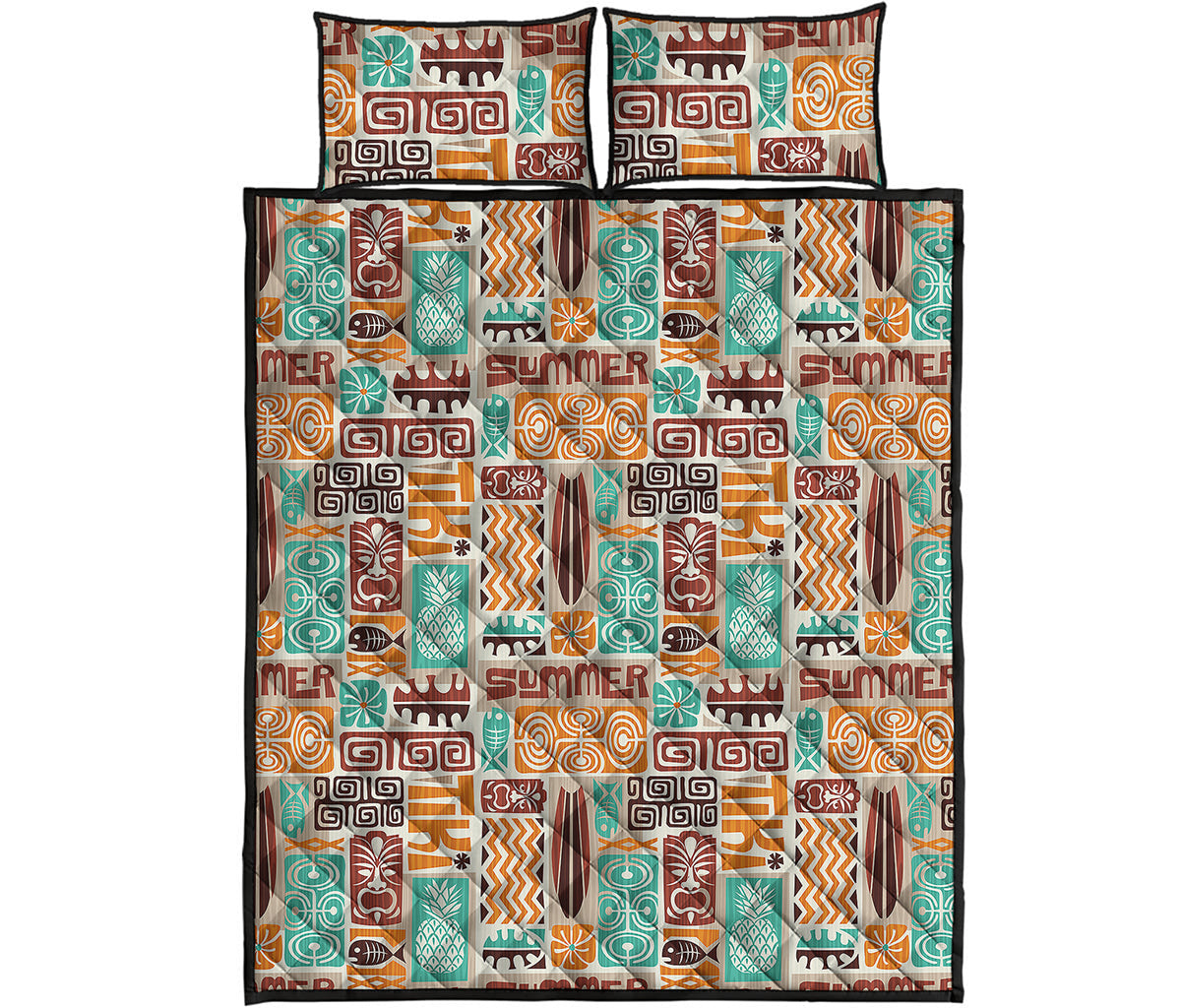 Tropical Tiki Pattern Print Quilt Bed Set