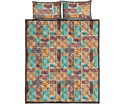 Tropical Tiki Pattern Print Quilt Bed Set