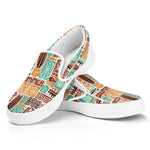 Tropical Tiki Pattern Print White Slip On Shoes