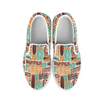 Tropical Tiki Pattern Print White Slip On Shoes