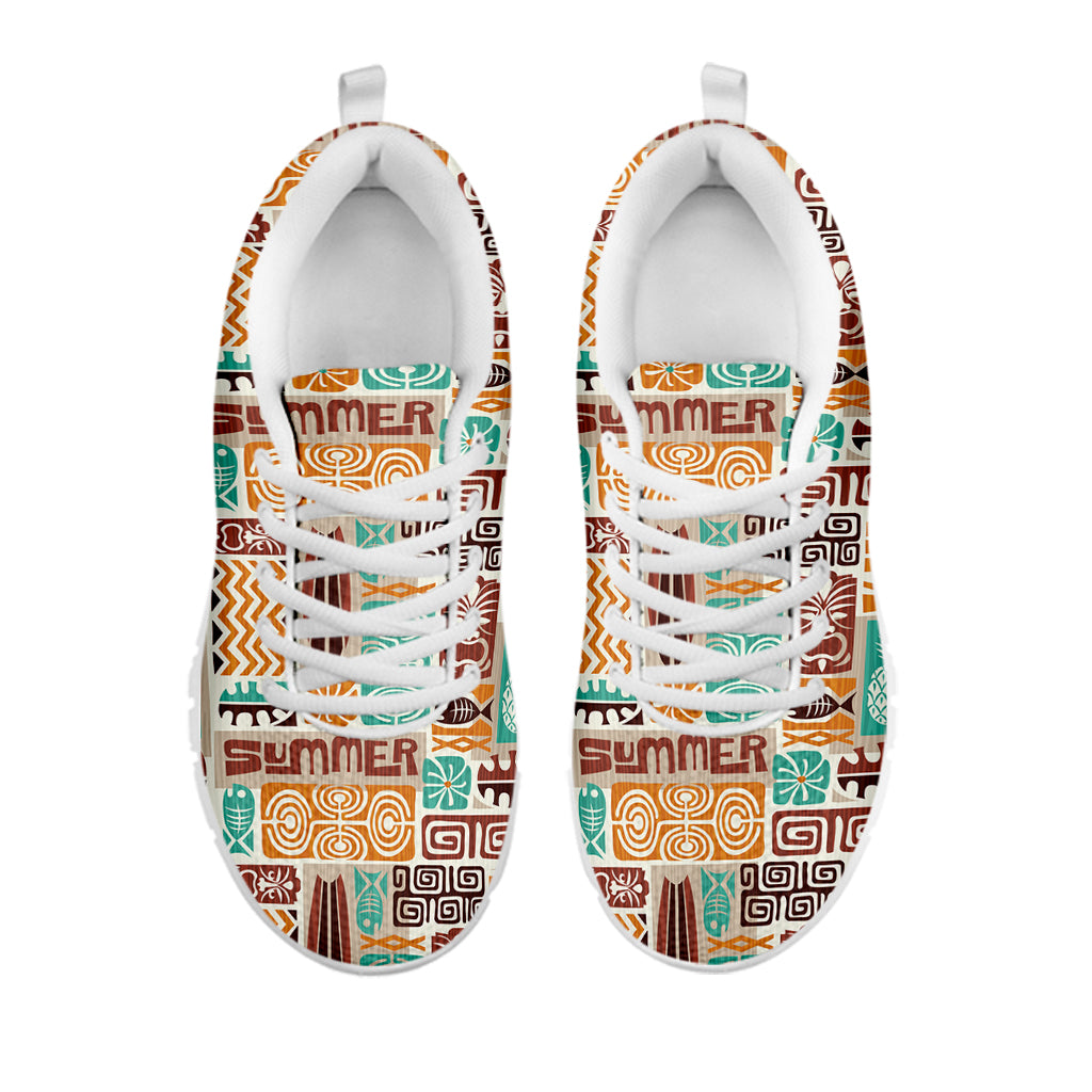 Tropical Tiki Pattern Print White Sneakers