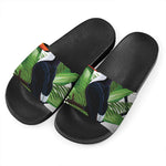 Tropical Toco  Toucan Print Black Slide Sandals