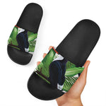 Tropical Toco  Toucan Print Black Slide Sandals