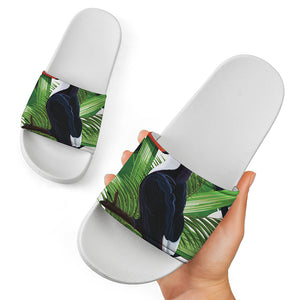 Tropical Toco  Toucan Print White Slide Sandals