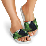 Tropical Toco  Toucan Print White Slide Sandals