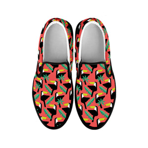 Tropical Toco Toucan Pattern Print Black Slip On Shoes