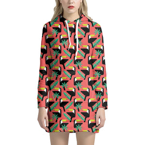 Tropical Toco Toucan Pattern Print Hoodie Dress