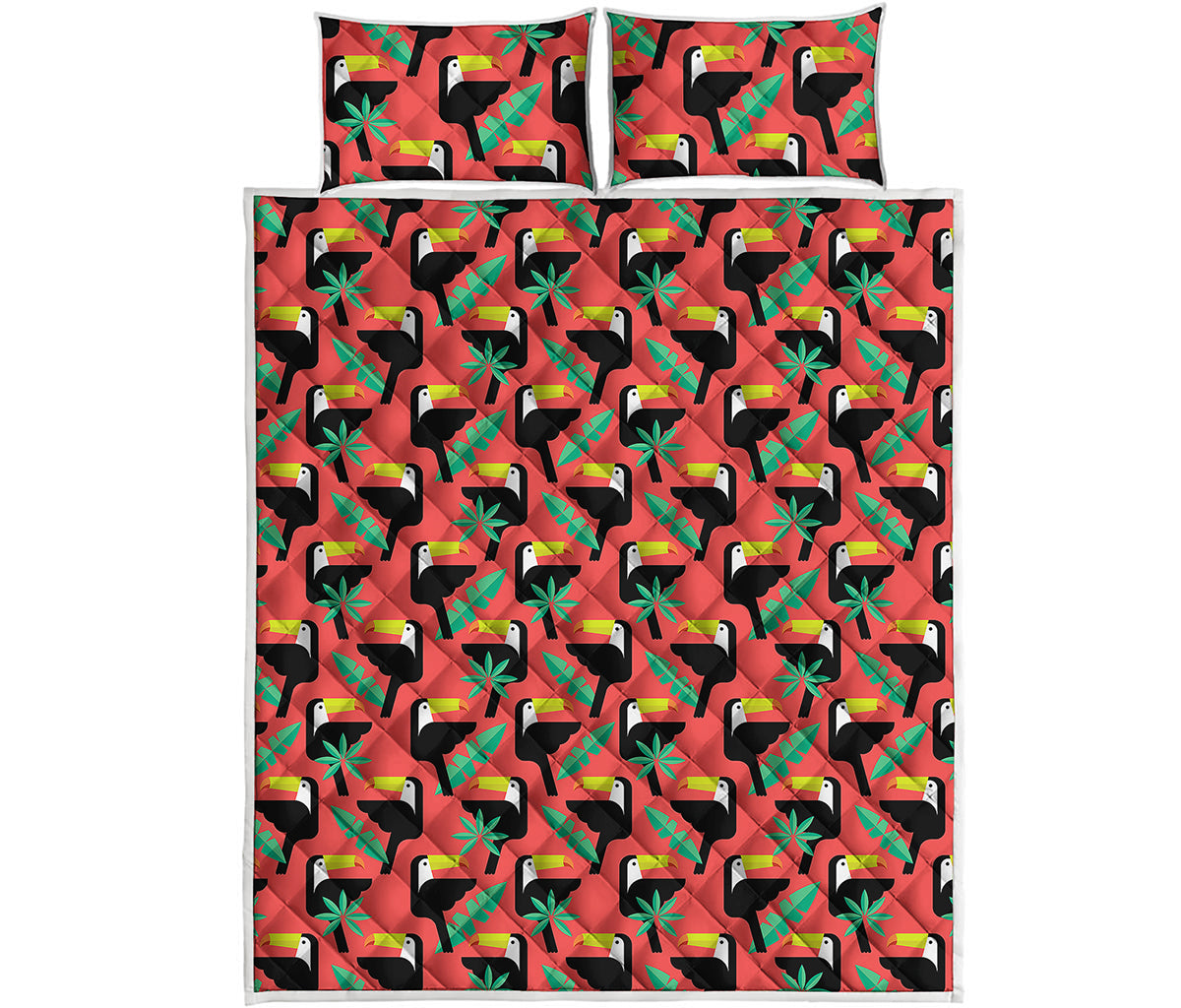 Tropical Toco Toucan Pattern Print Quilt Bed Set