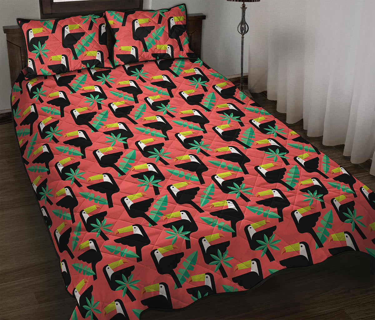 Tropical Toco Toucan Pattern Print Quilt Bed Set