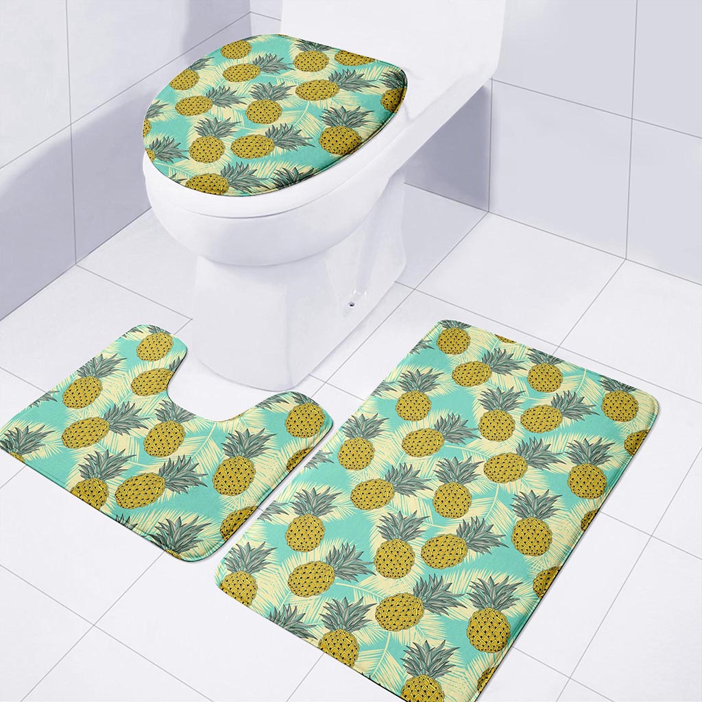 Tropical Vintage Pineapple Pattern Print 3 Piece Bath Mat Set