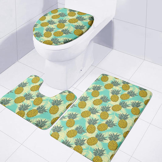 Tropical Vintage Pineapple Pattern Print 3 Piece Bath Mat Set