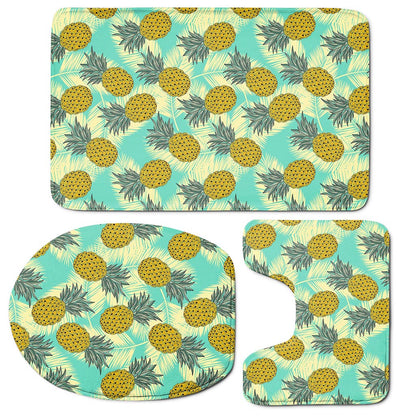 Tropical Vintage Pineapple Pattern Print 3 Piece Bath Mat Set