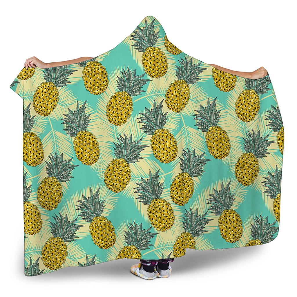 Tropical Vintage Pineapple Pattern Print Hooded Blanket