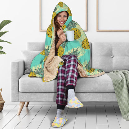 Tropical Vintage Pineapple Pattern Print Hooded Blanket