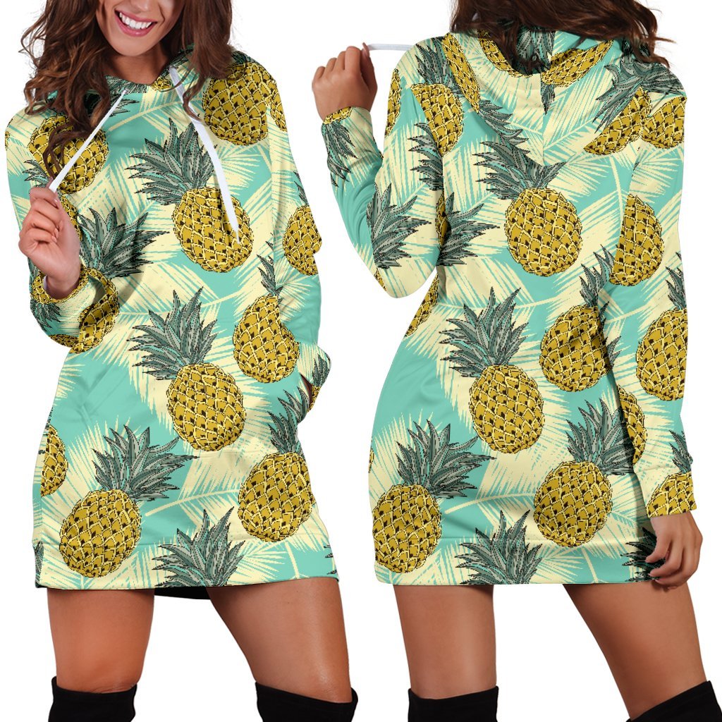Tropical Vintage Pineapple Pattern Print Hoodie Dress GearFrost