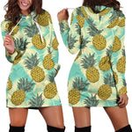 Tropical Vintage Pineapple Pattern Print Hoodie Dress GearFrost