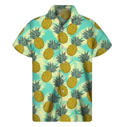 Tropical Vintage Pineapple Pattern Print Men's Short Sleeve Shirt
