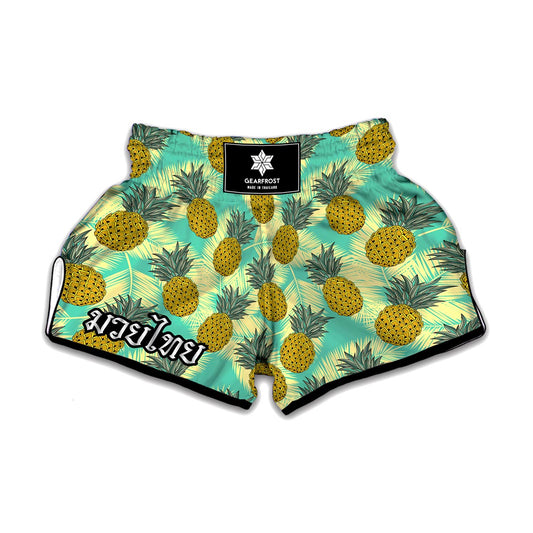 Tropical Vintage Pineapple Pattern Print Muay Thai Boxing Shorts