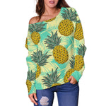 Tropical Vintage Pineapple Pattern Print Off Shoulder Sweatshirt GearFrost